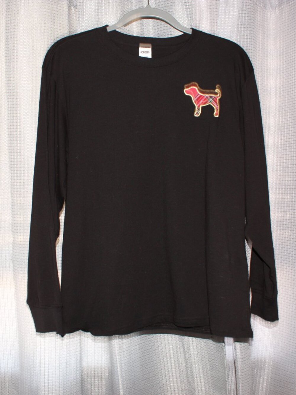 PINK Women's Campus Cotton Long Sleeve Tee Black & Red Plaid Size Large